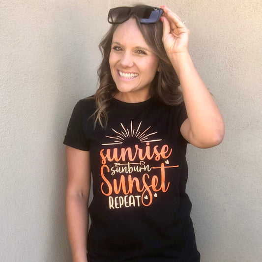 Sunrise Sunburn Sunset Repeat t-shirt